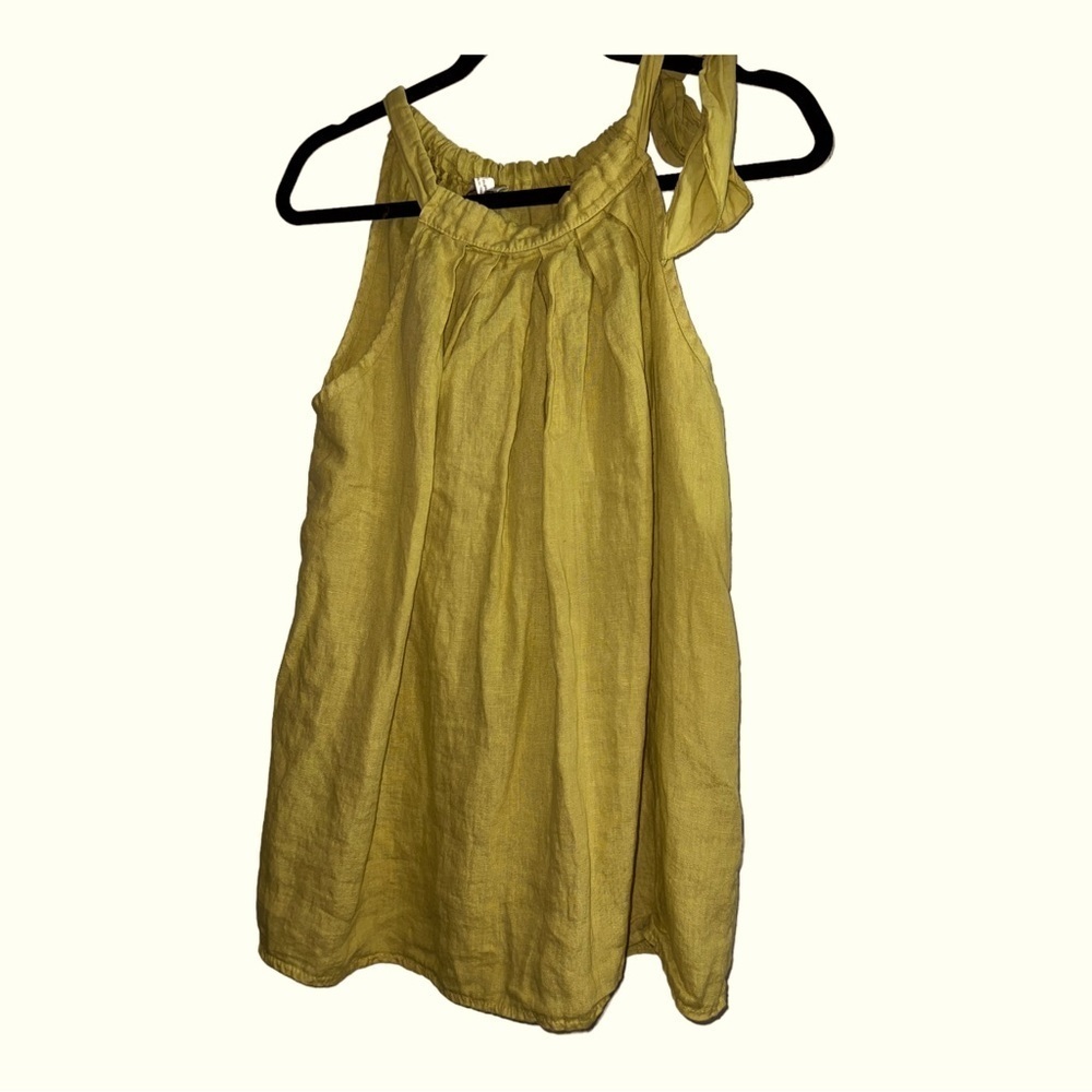 BELLAMBIA Womens 100% Linen A-Line High Tie Neck Sleeveless Top